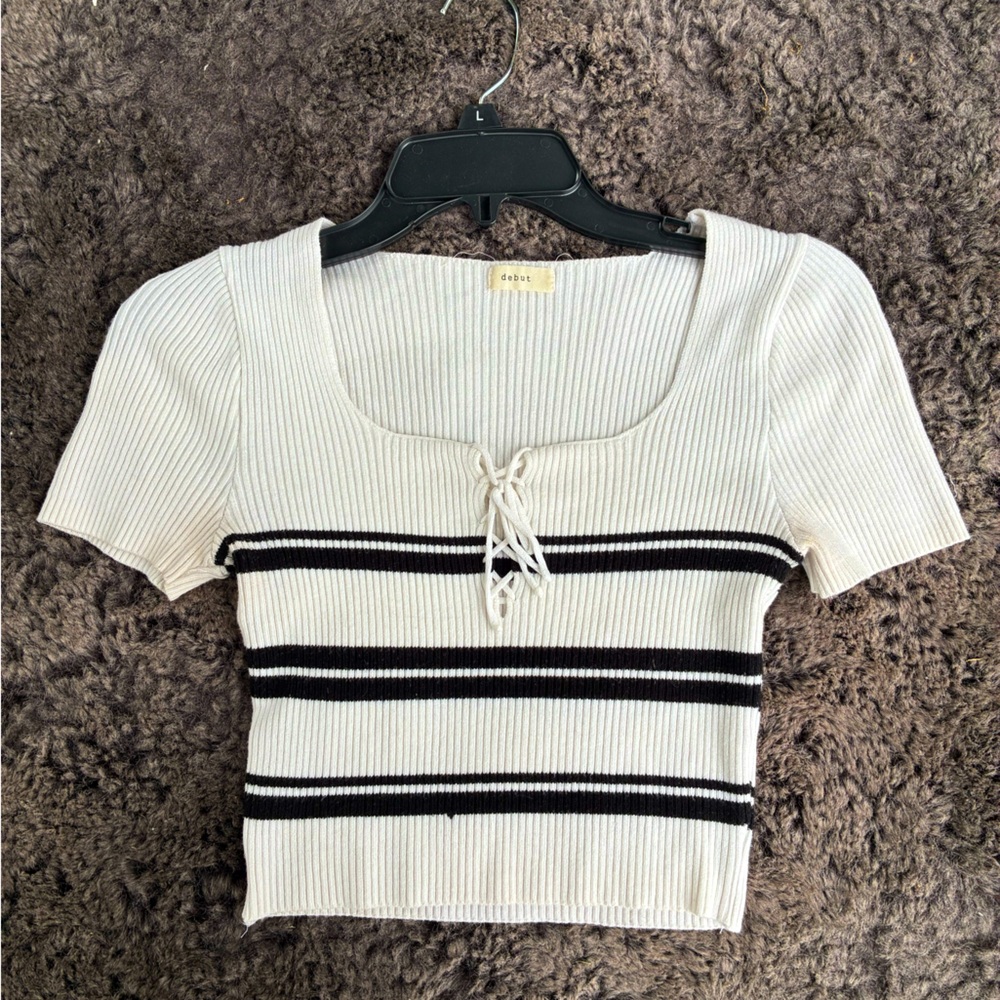 White and Black Striped Crop Top